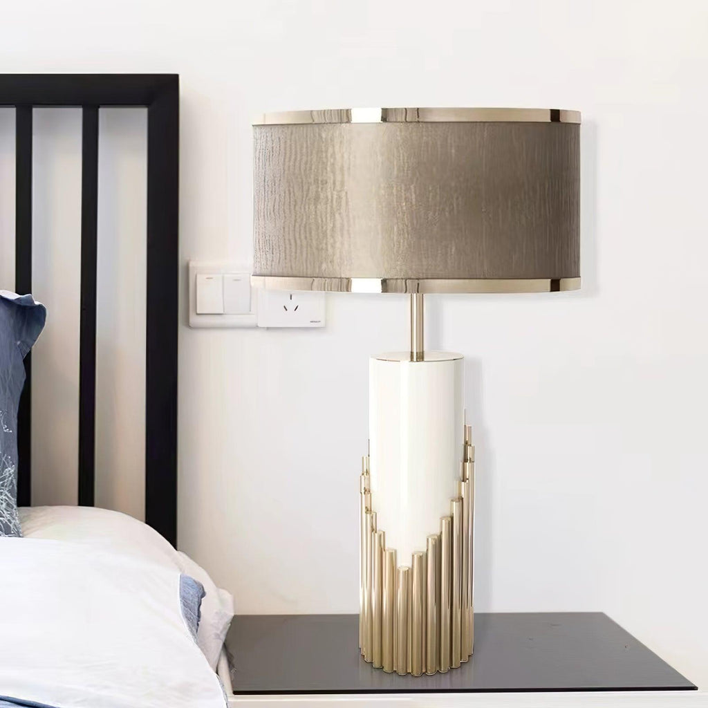 Brass & White Lacquer | Elegant Modern Table Lamp for Living Room 8