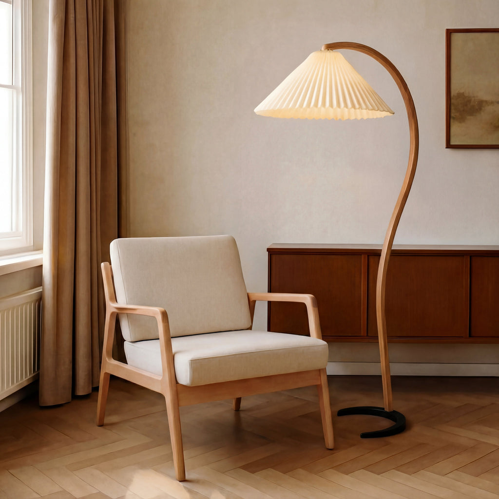 Caprani | Elegant Arc Beech Wood Modern Floor Lamp for Living Room 0