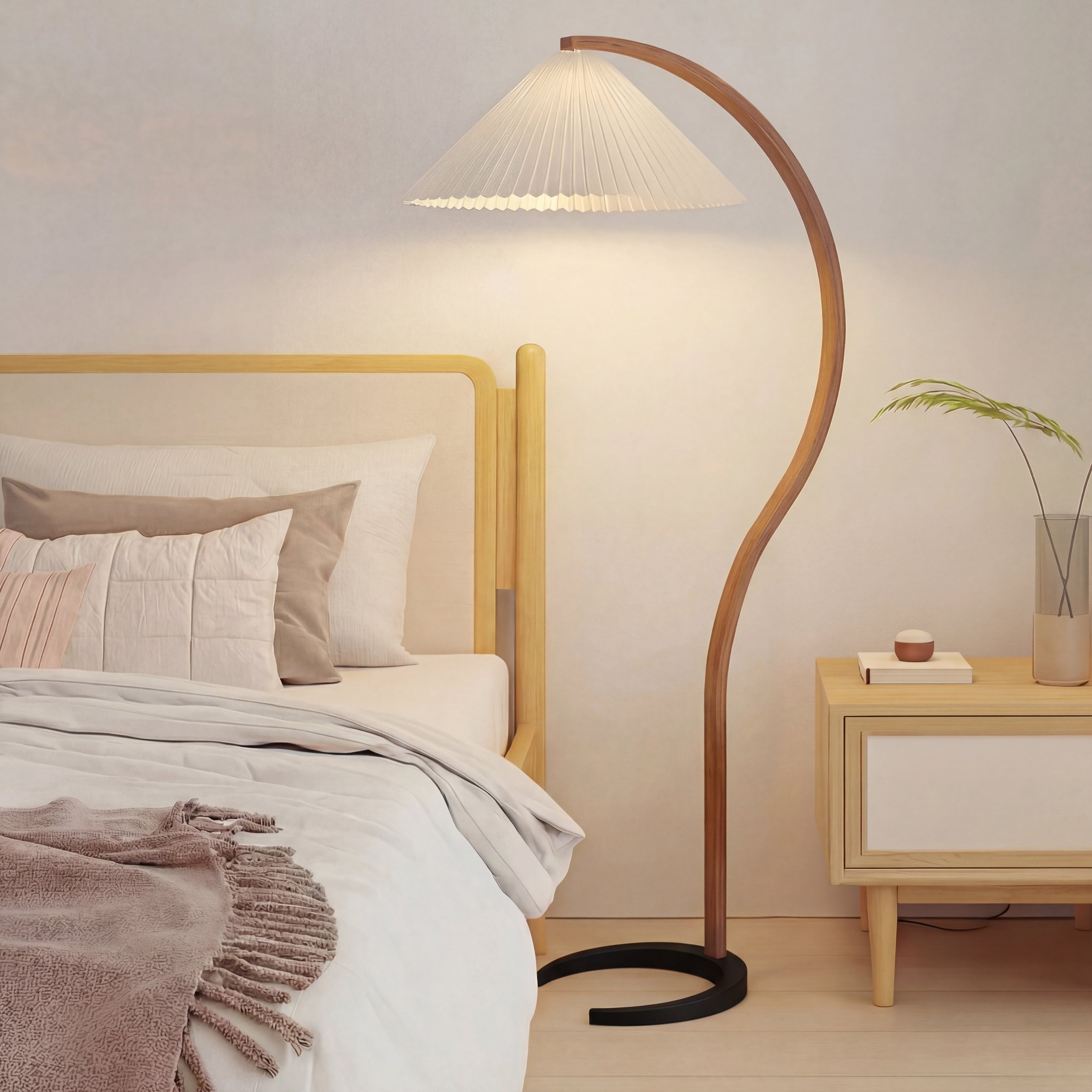 Caprani | Elegant Arc Beech Wood Modern Floor Lamp for Living Room 1