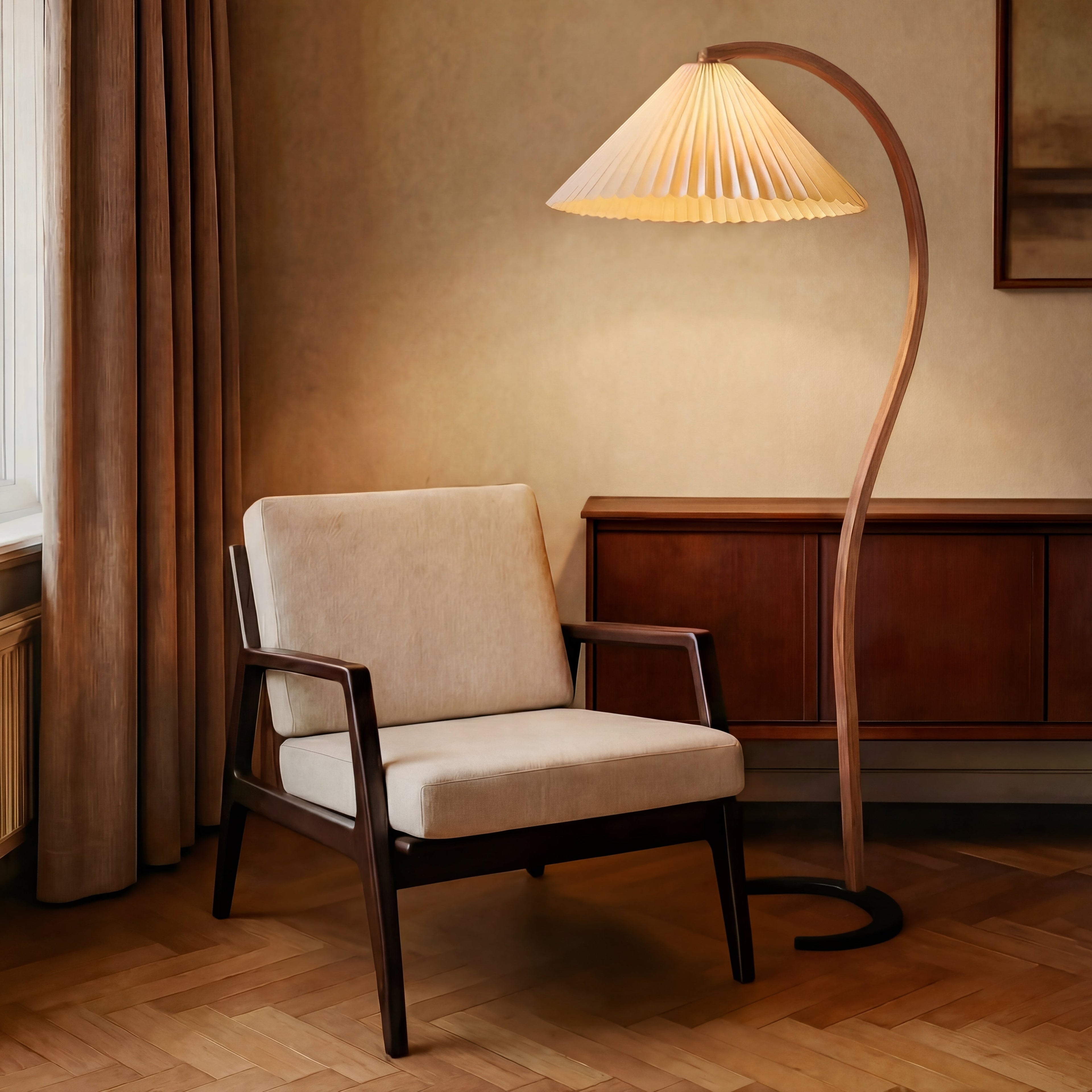Caprani | Elegant Arc Beech Wood Modern Floor Lamp for Living Room 3