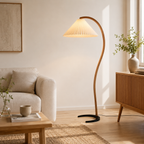 Caprani | Elegant Arc Beech Wood Modern Floor Lamp for Living Room