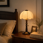 Vintage And Elegant Wooden Base Fabric Table Lamp for Bedroom Ambiance
