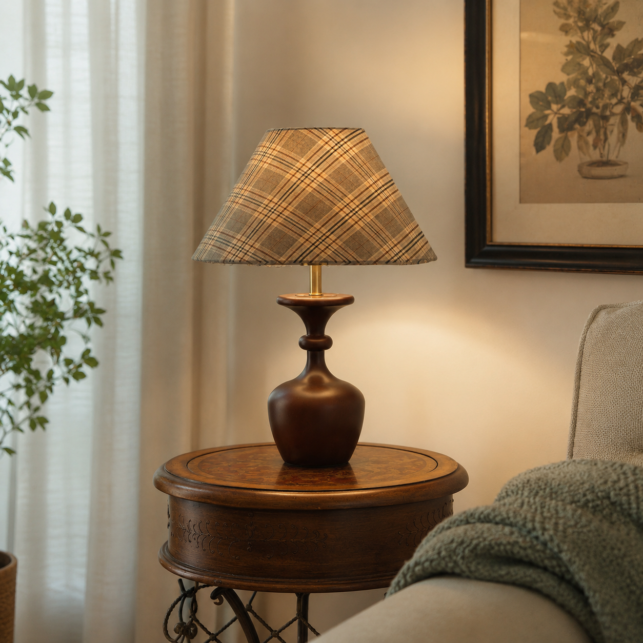 Elegant Conical Shade | Stylish Wooden Base Table Lamp for Living Room