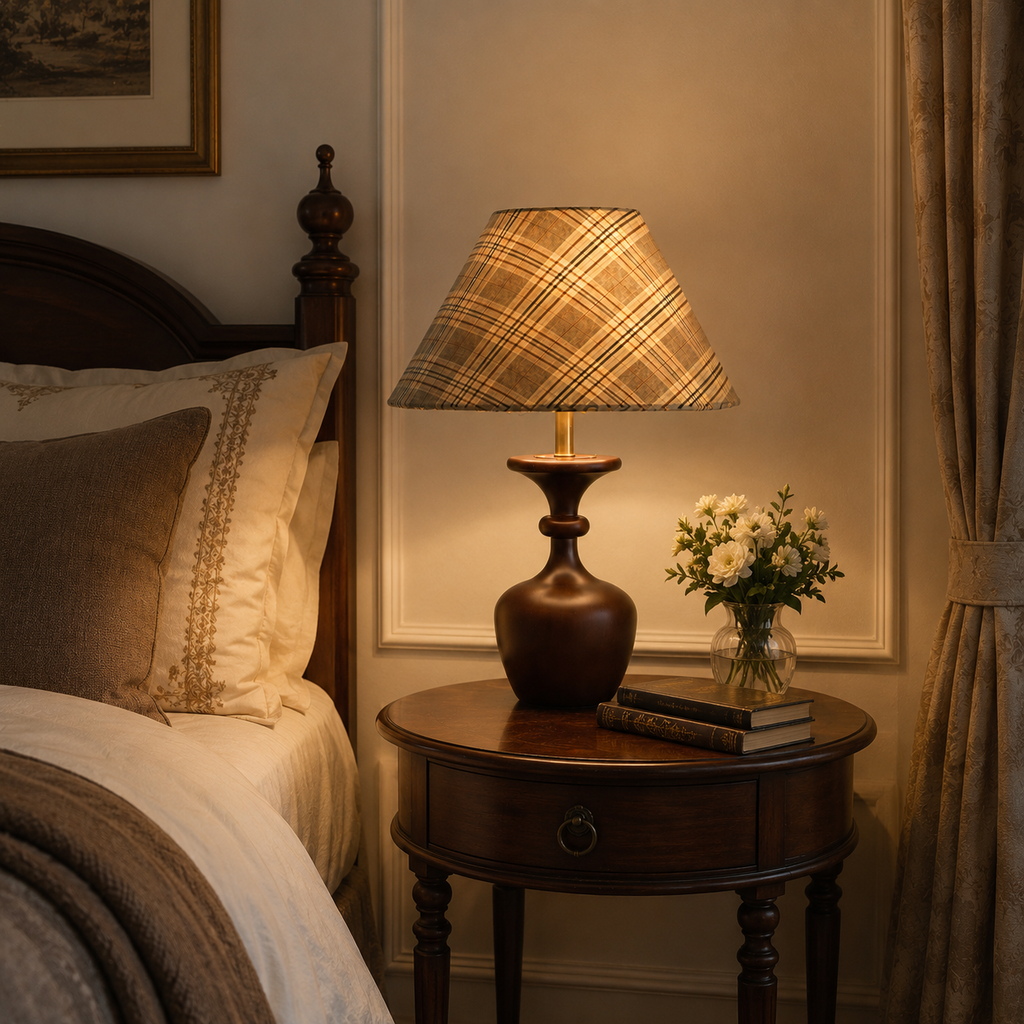Elegant Conical Shade | Stylish Wooden Base Table Lamp for Living Room