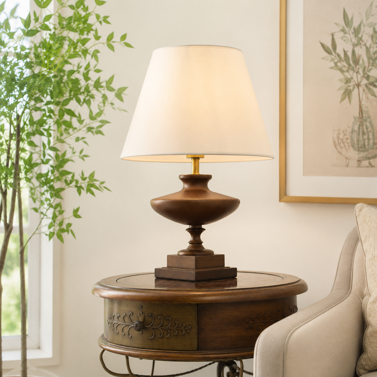 Walnut Elegance | Stylish Modern Wooden Table Lamp for Living Room