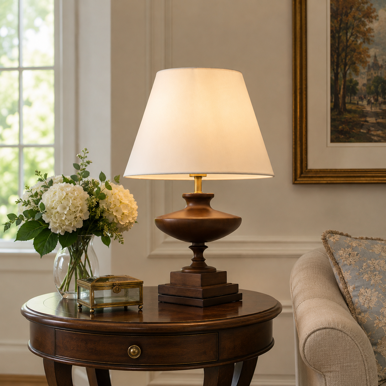 Walnut Elegance | Stylish Modern Wooden Table Lamp for Living Room