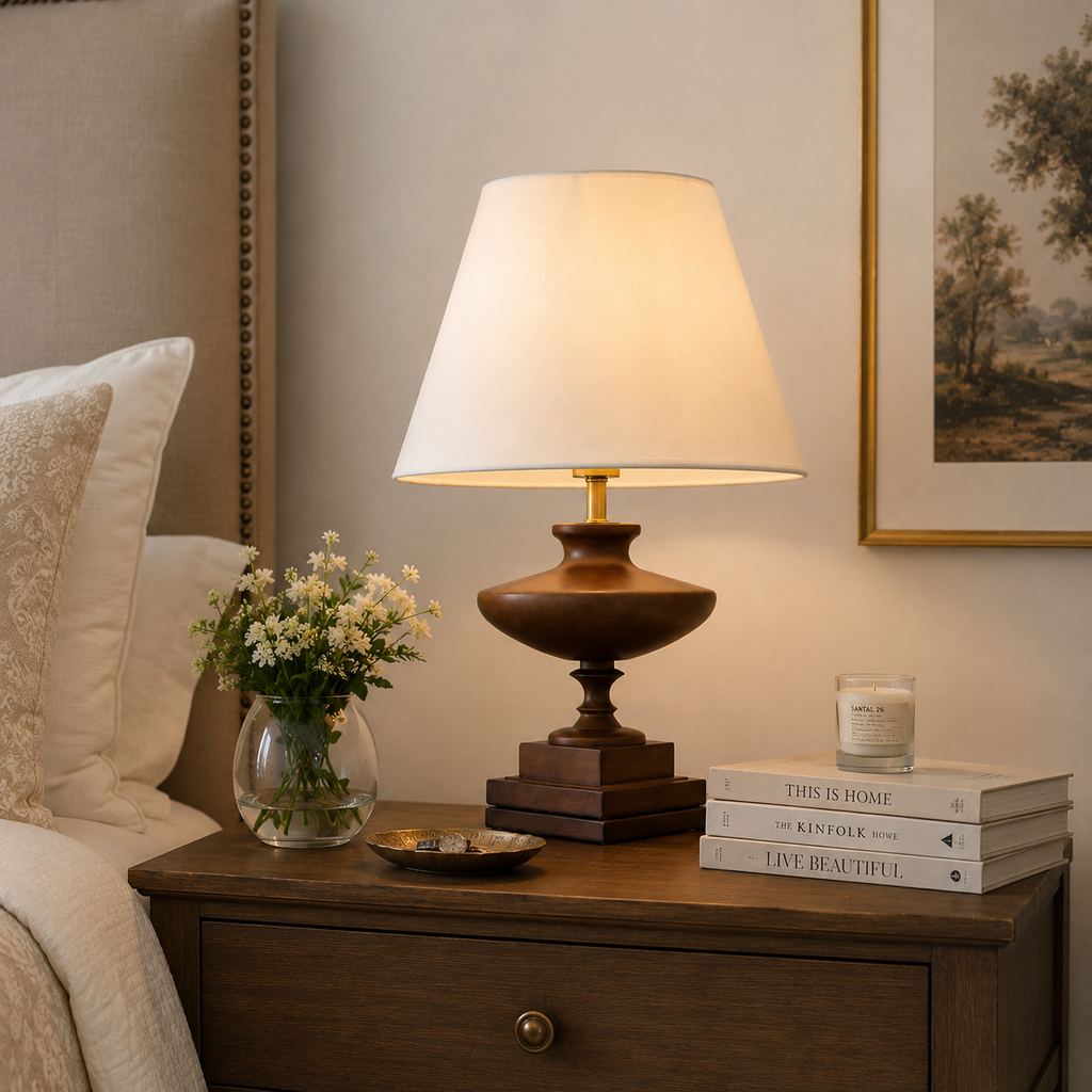 Walnut Elegance | Stylish Modern Wooden Table Lamp for Living Room