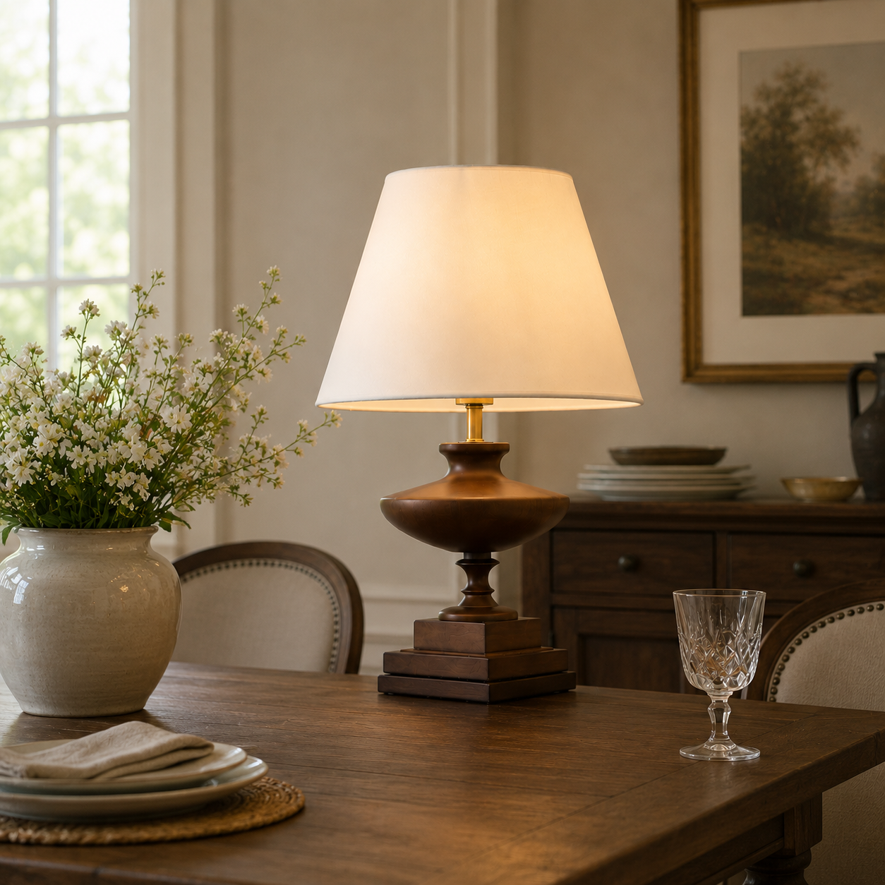 Walnut Elegance | Stylish Modern Wooden Table Lamp for Living Room