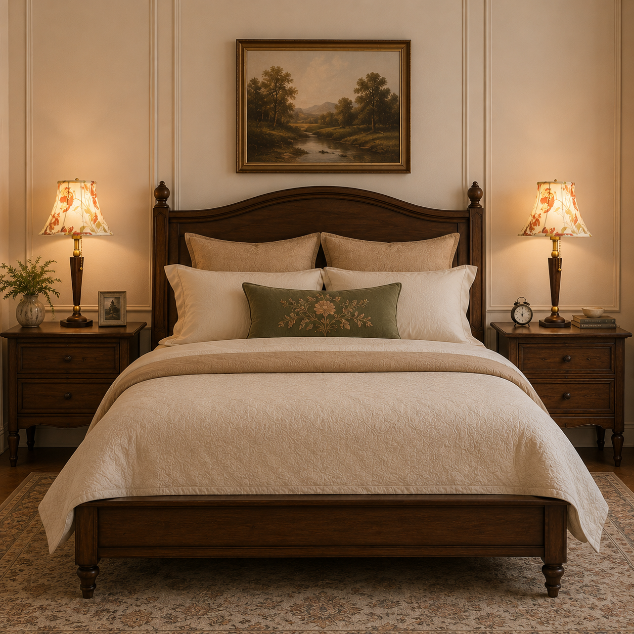 Floral Elegance | Sophisticated Walnut Base Table Lamp for Bedroom