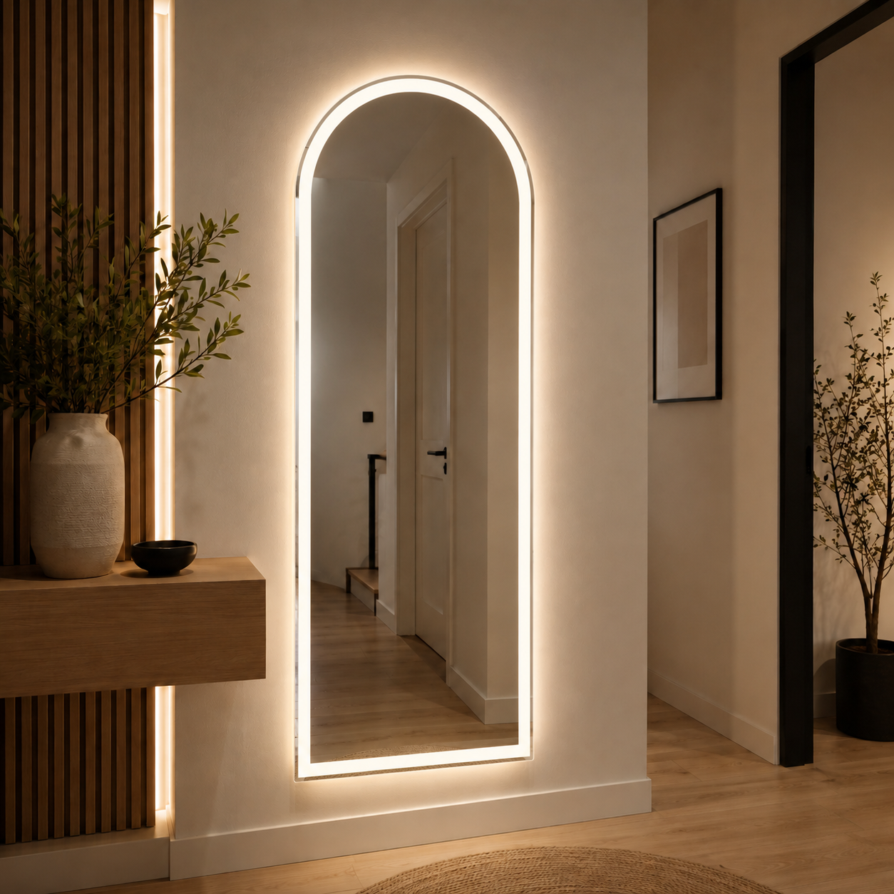 Elegant Arched Full-Length Dressing Mirror with LED Lighting