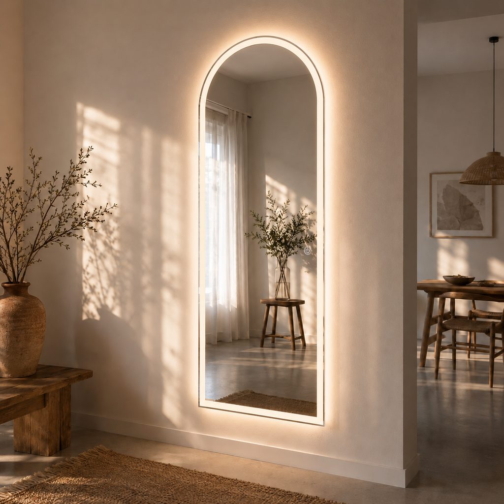 Elegant Arched Full-Length Dressing Mirror with LED Lighting
