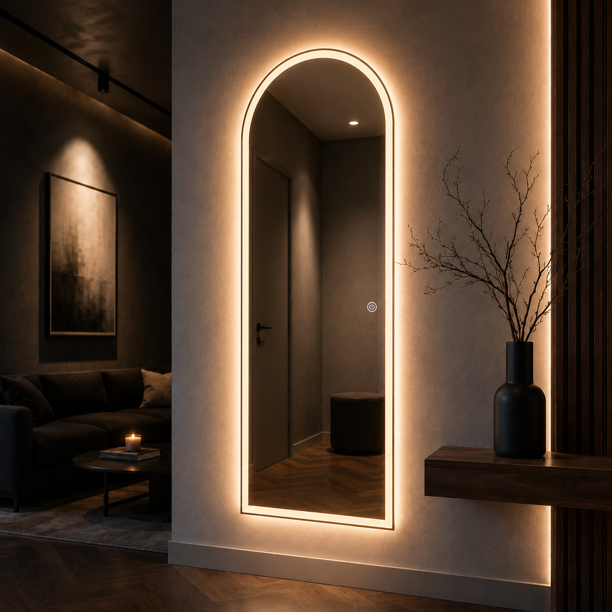 Elegant Arched Full-Length Dressing Mirror with LED Lighting