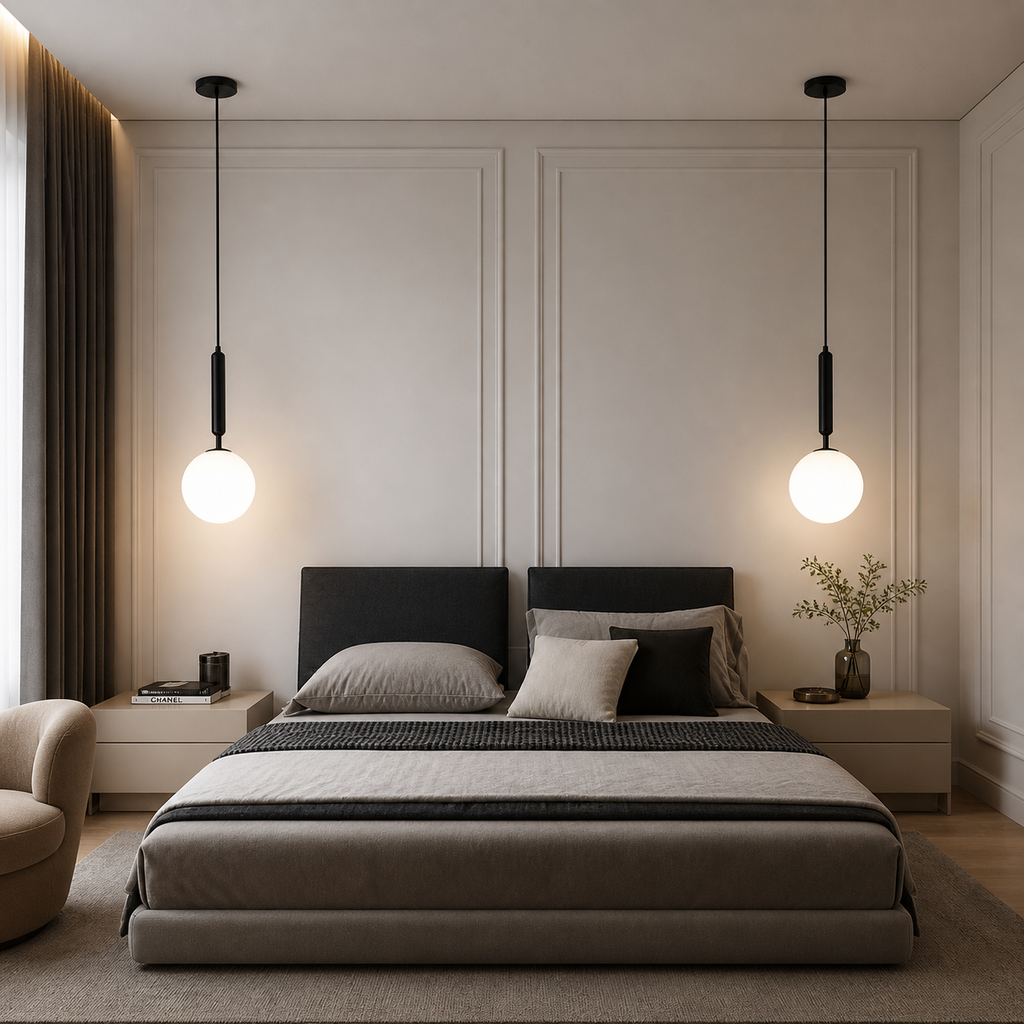 Elegant Black Glass Pendant Light for Kitchen or Living Room