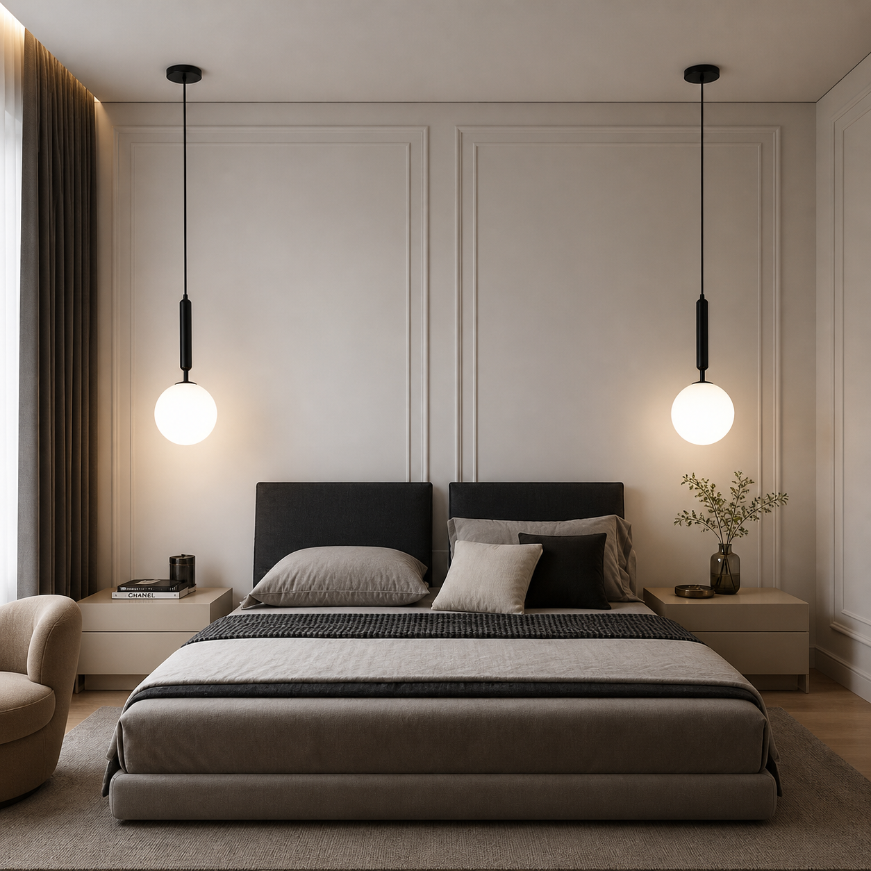Elegant Black Glass Pendant Light for Kitchen or Living Room