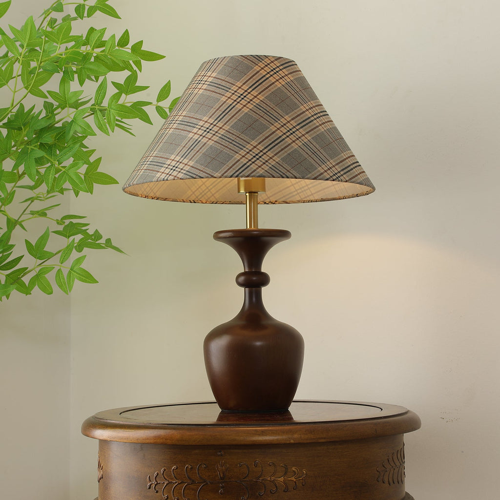 Elegant Conical Shade | Stylish Wooden Base Table Lamp for Living Room 0