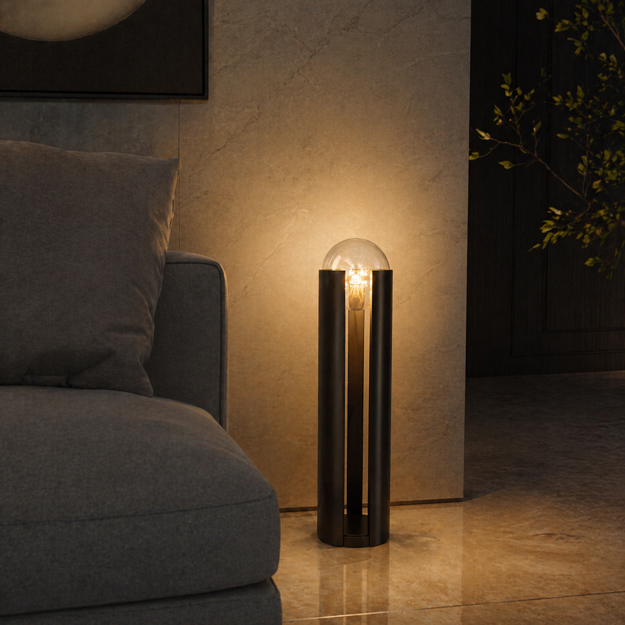 Modern Sleek Glass Sphere Standing Floor Lamp for Living Room