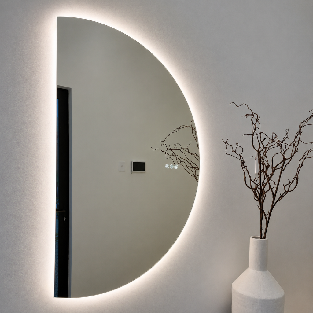 Stylish Organic Half Moon Smart LED Mirror For Bathroom And Living Area