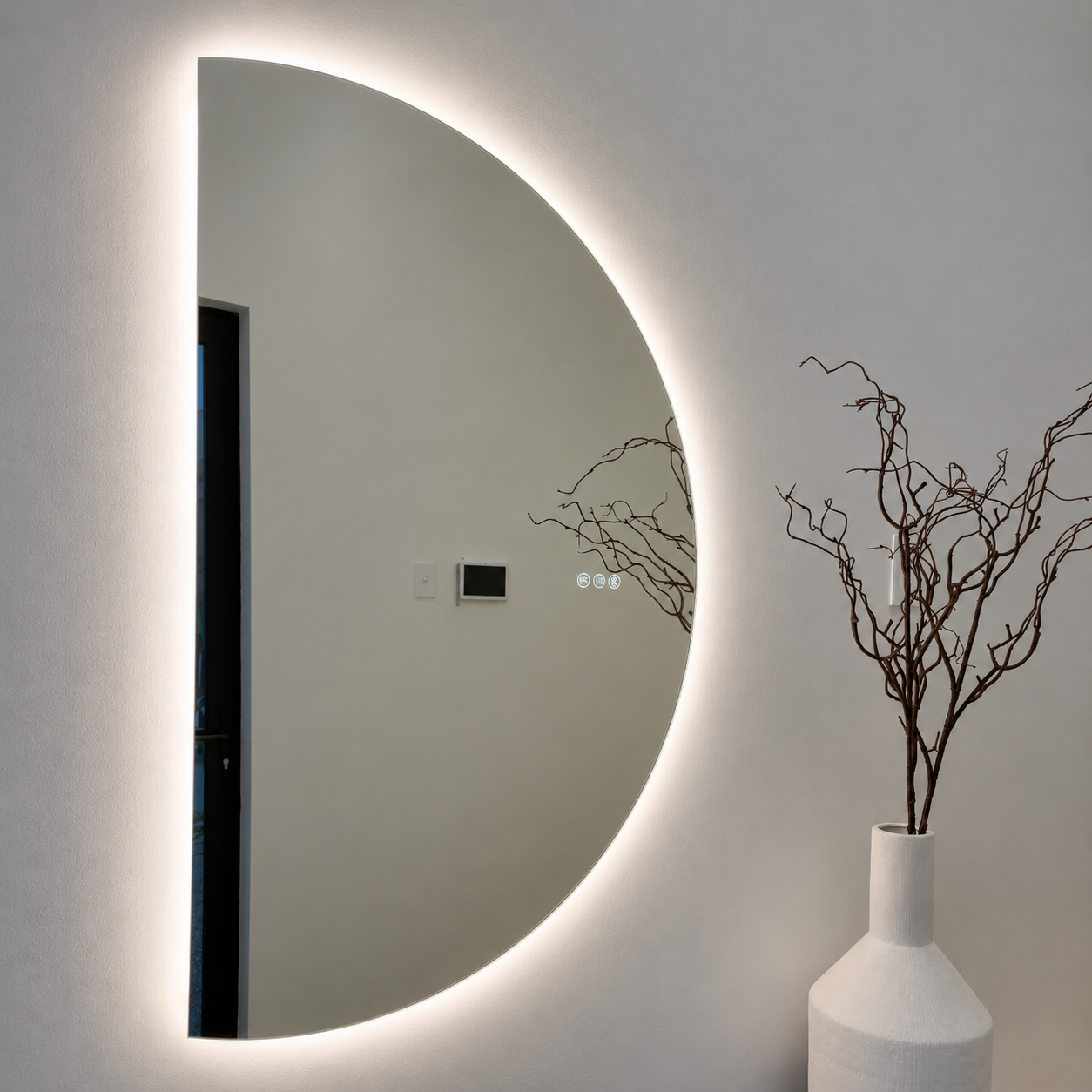 Stylish Organic Half Moon Smart LED Mirror For Bathroom And Living Area