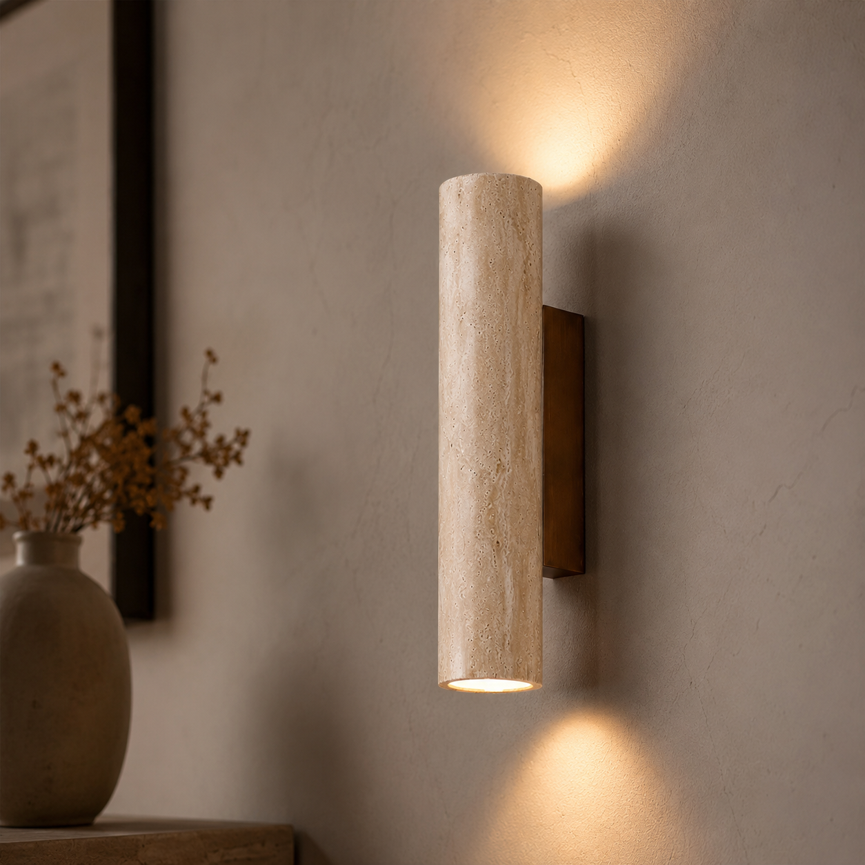 Marble Wall Light | Natural Travertine Design, Elegant LED Sconce