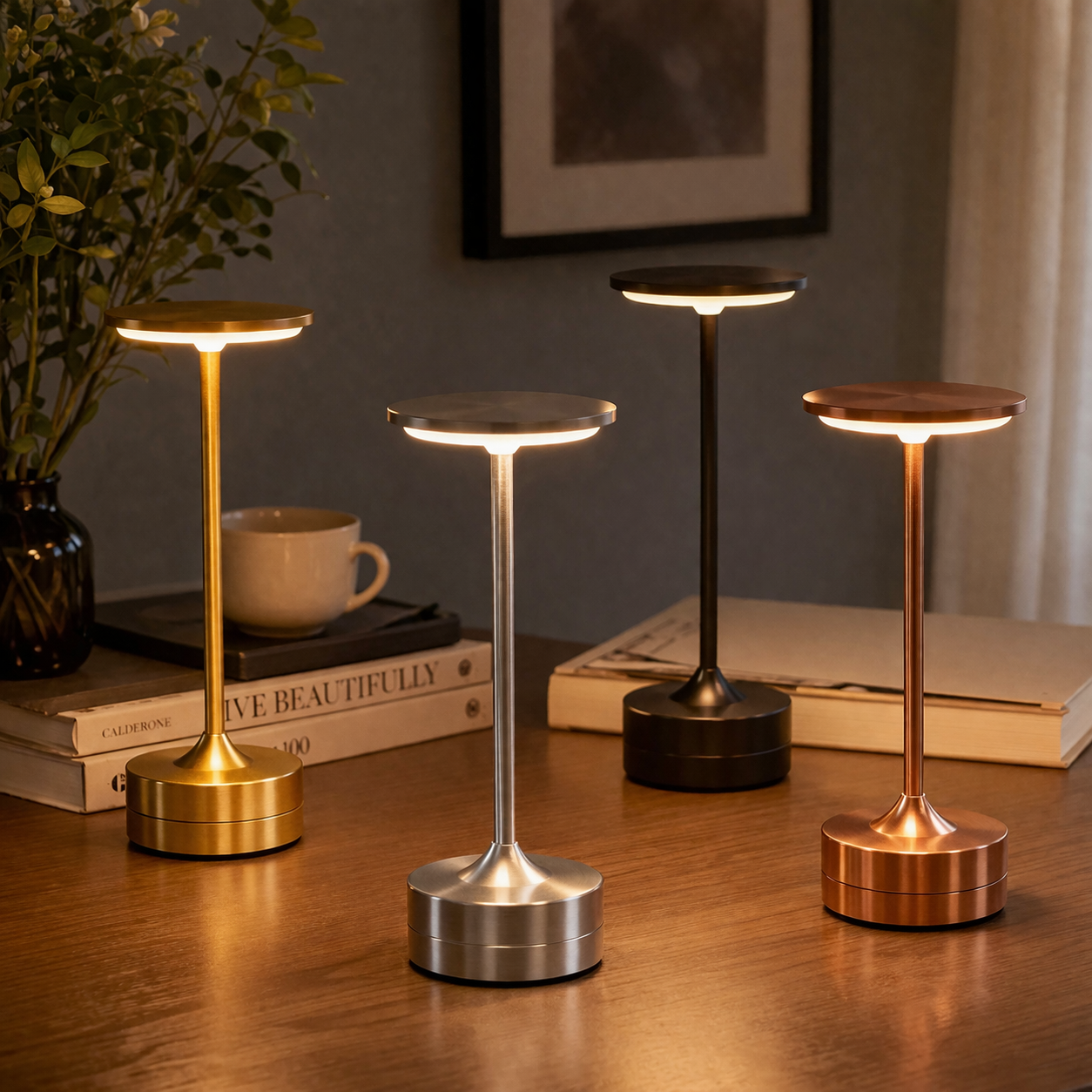 Touch Sensor LED Table Lamp – USB Rechargeable Cordless Bedside Lamp with Dimmable Colors for Bedroom and Reading