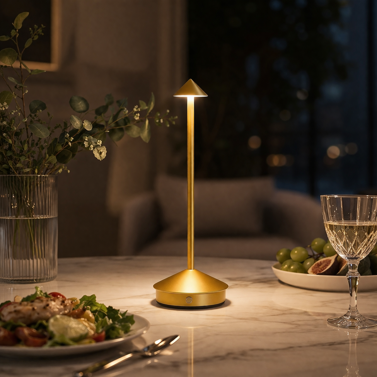 Rechargeable Cordless Table Lamp with Touch Control and Adjustable Brightness for Living Room and Dining Spaces