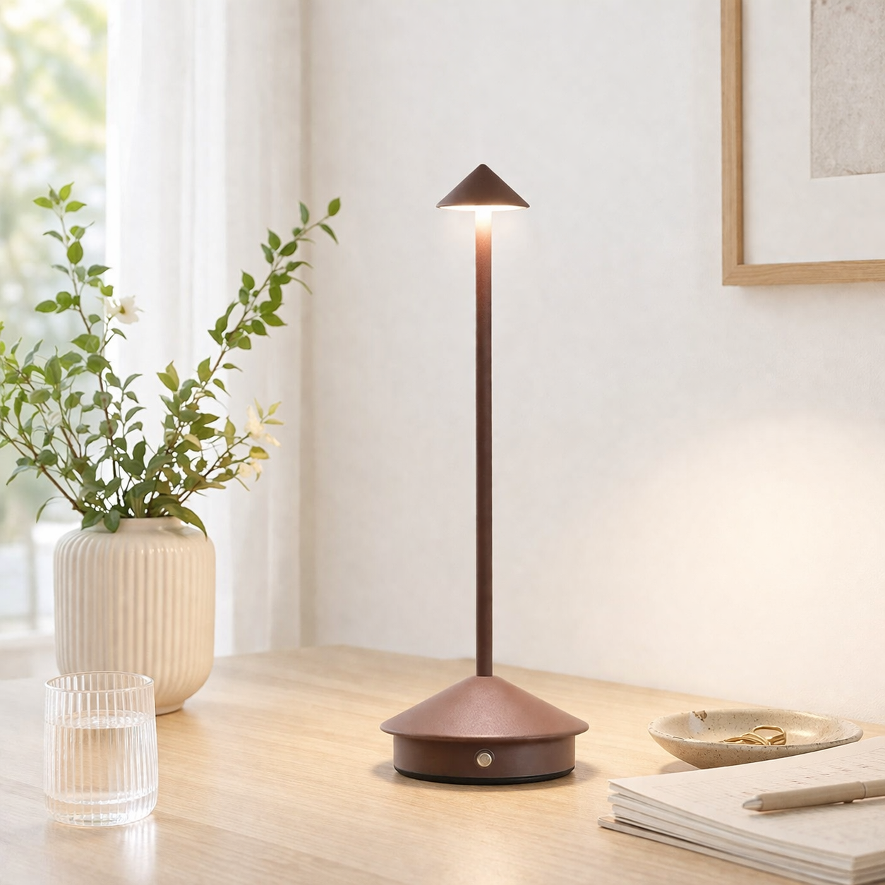 Rechargeable Cordless Table Lamp with Touch Control and Adjustable Brightness for Living Room and Dining Spaces