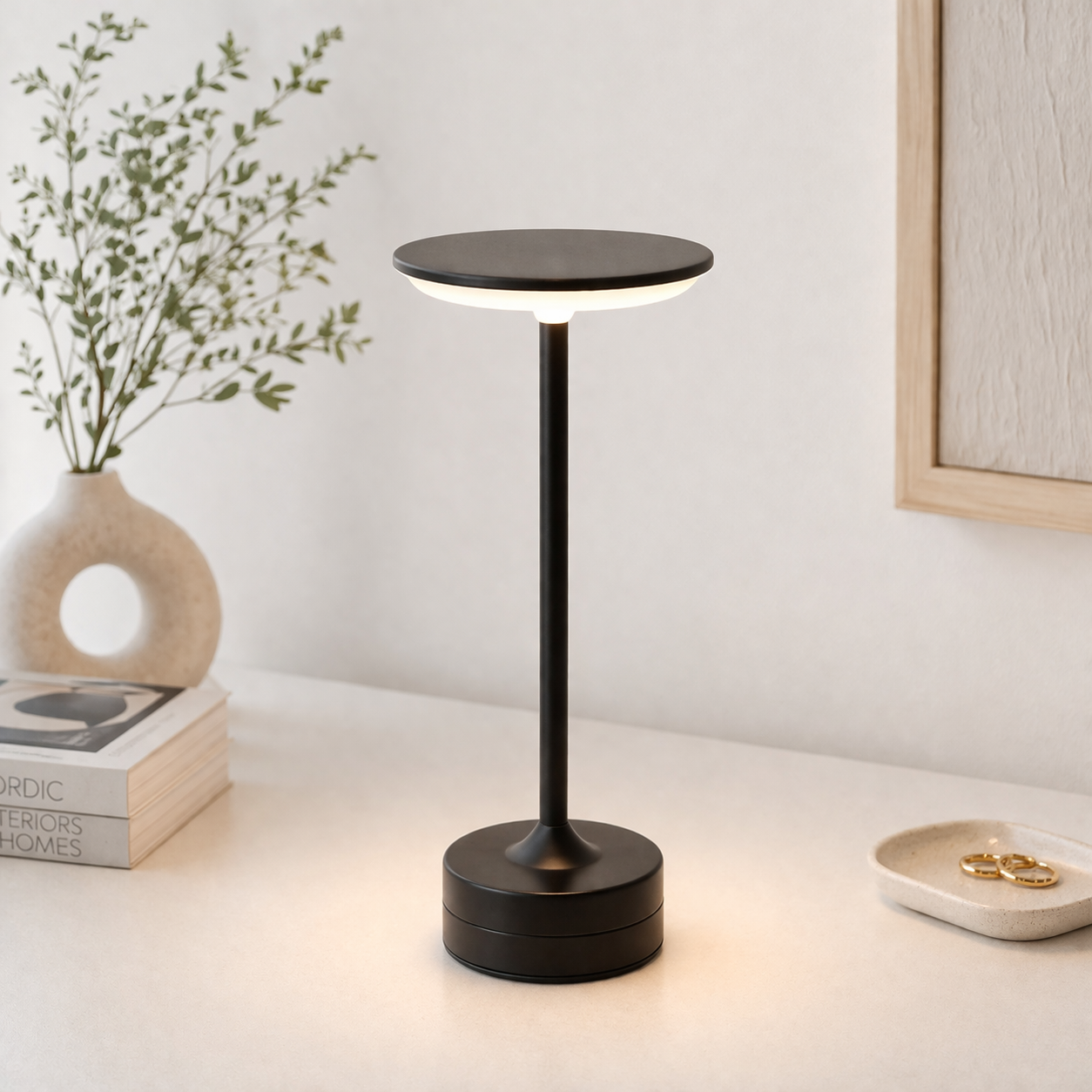 Touch Sensor LED Table Lamp – USB Rechargeable Cordless Bedside Lamp with Dimmable Colors for Bedroom and Reading