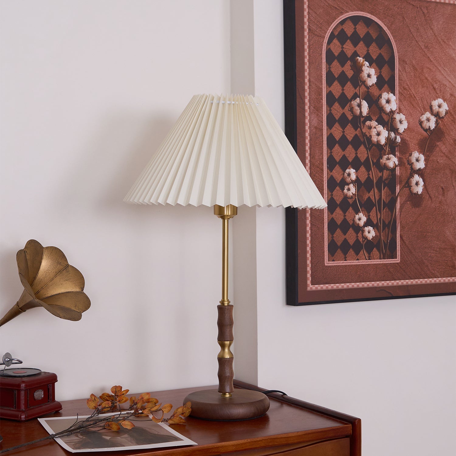 Walnut Brass | Elegant Modern Table Lamp for Bedside and Living Room 8