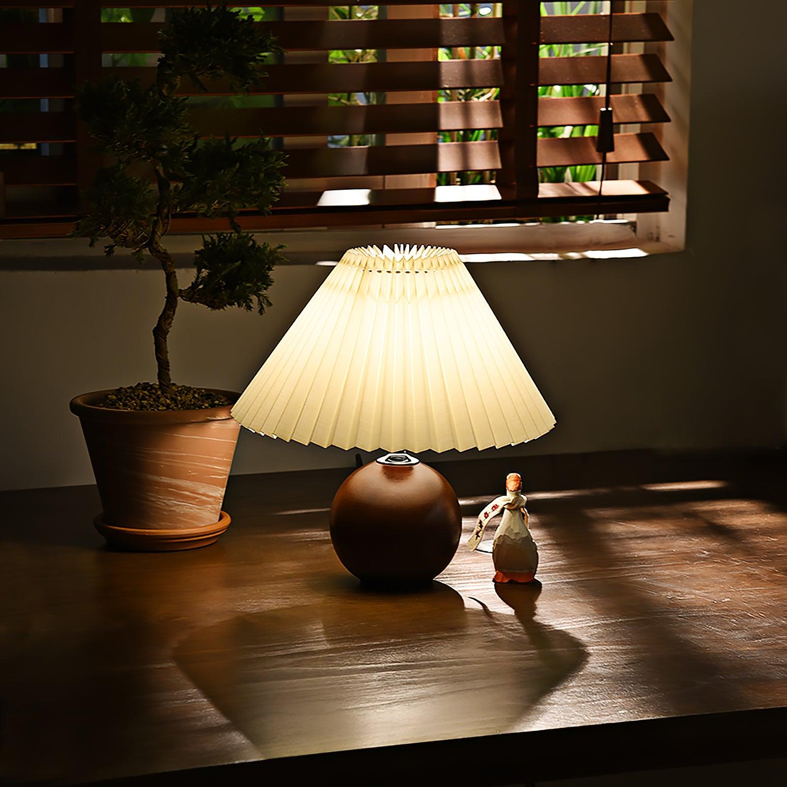 Wooden Pleated Design | Elegant Vintage Table Lamp for Living Room 5